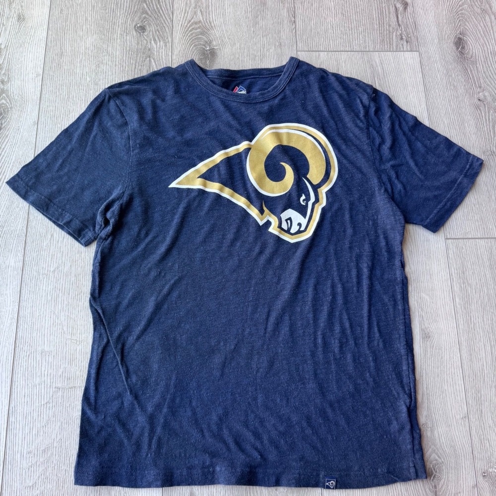 Majestic Los Angeles Rams T Shirt Mens M Navy Blue Gold NFL Football Logo